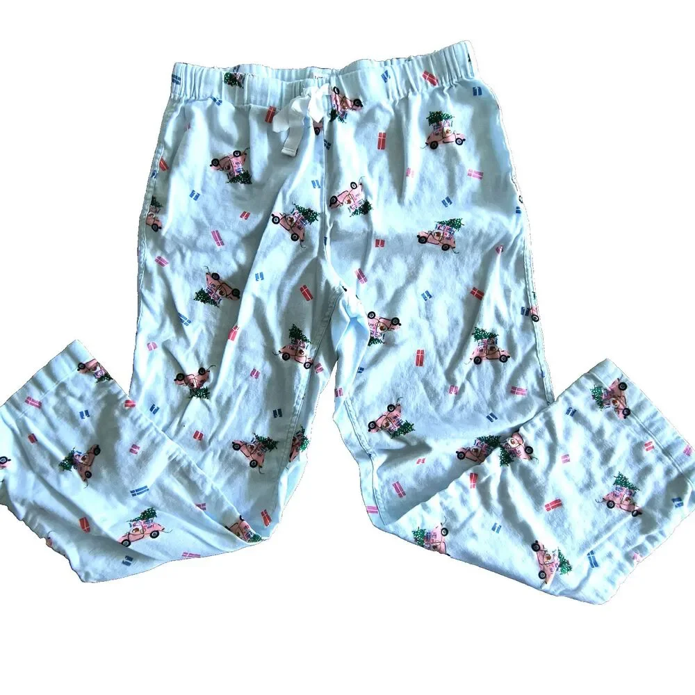 J. Crew Holiday Pajama Pants Womens M Blue Multi Flannel Dogs Christmas PJs Cozy